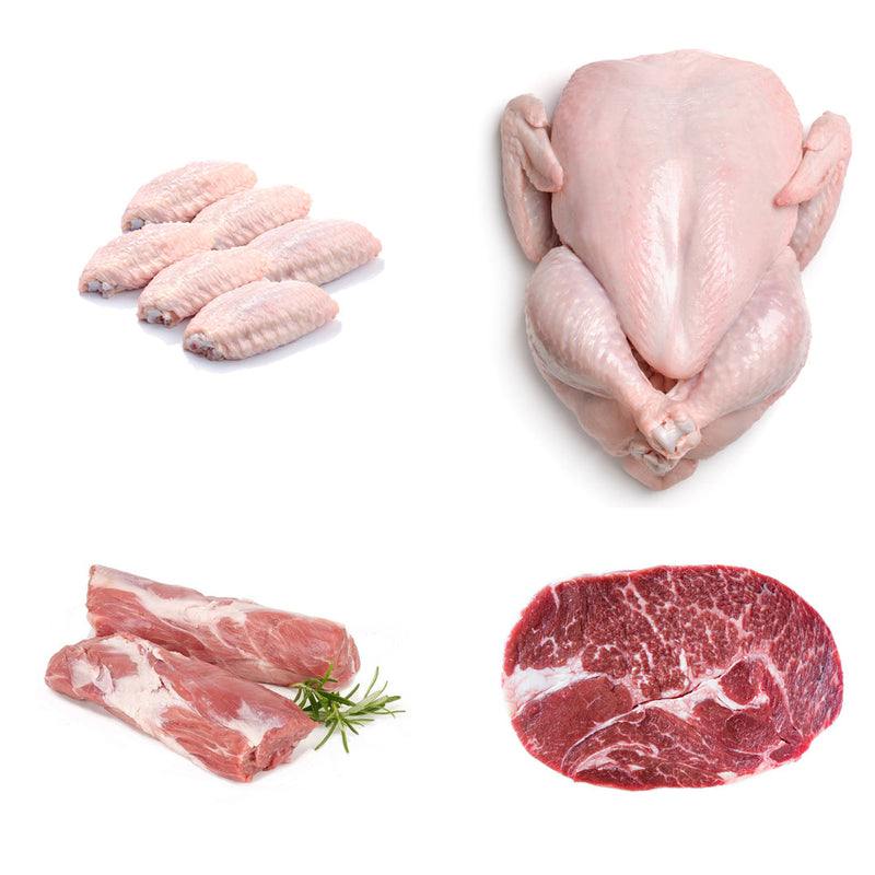 Meat Essentials Box | 4 Ingredients | Lamb Neck Fillet | Whole Chicken | Chuck Steak | Chicken Wing | London Grocery