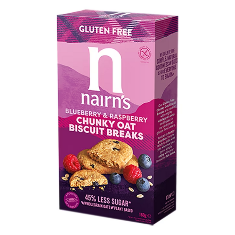 Nairn's Gluten Free Biscuit Breaks Chunky Blueberry & Raspberry 160g | London Grocery
