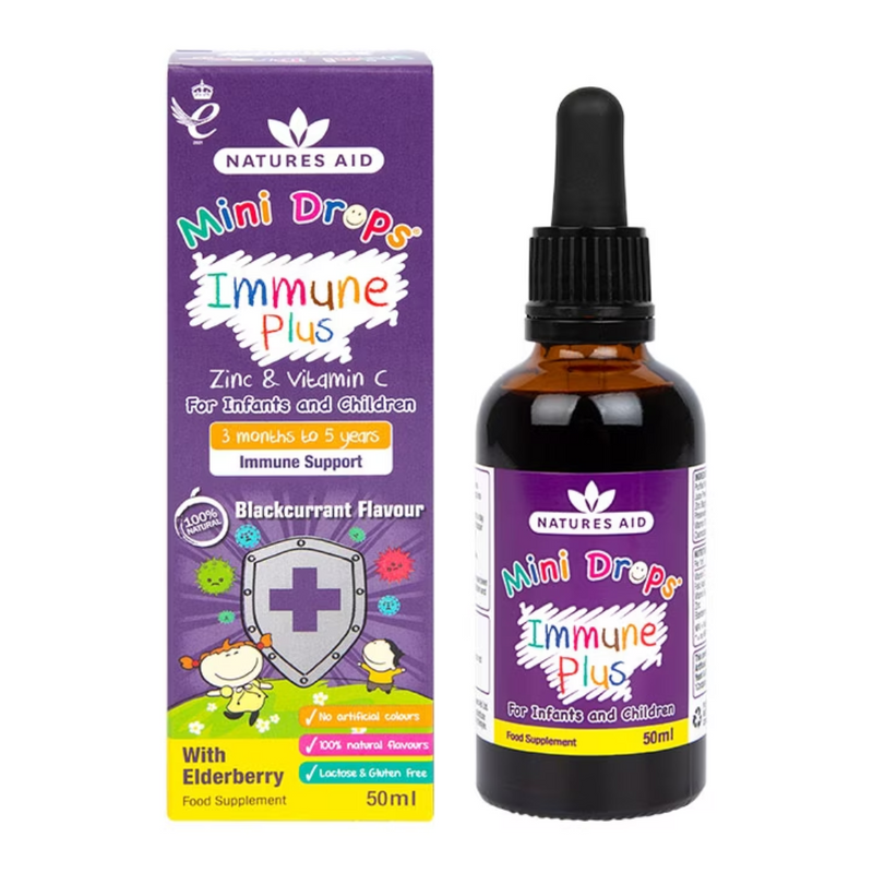 Natures Aid Mini Drops Children's Immune Plus Blackcurrant Flavour Supplement 50ml | London Grocery