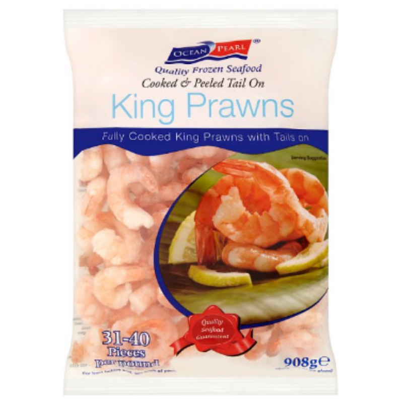 Ocean Pearl 31/40 IQF Cooked & Peeled Tail On King Prawns 908g x 1 Pack | London Grocery