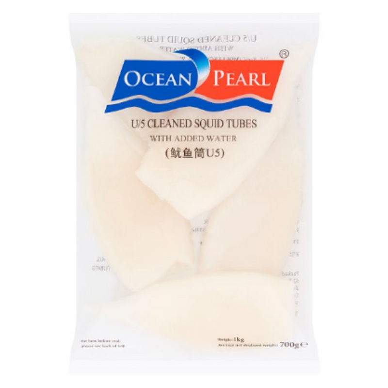 Ocean Pearl U/5 Cleaned Squid Tubes with Added Water 700g x 10 Packs | London Grocery