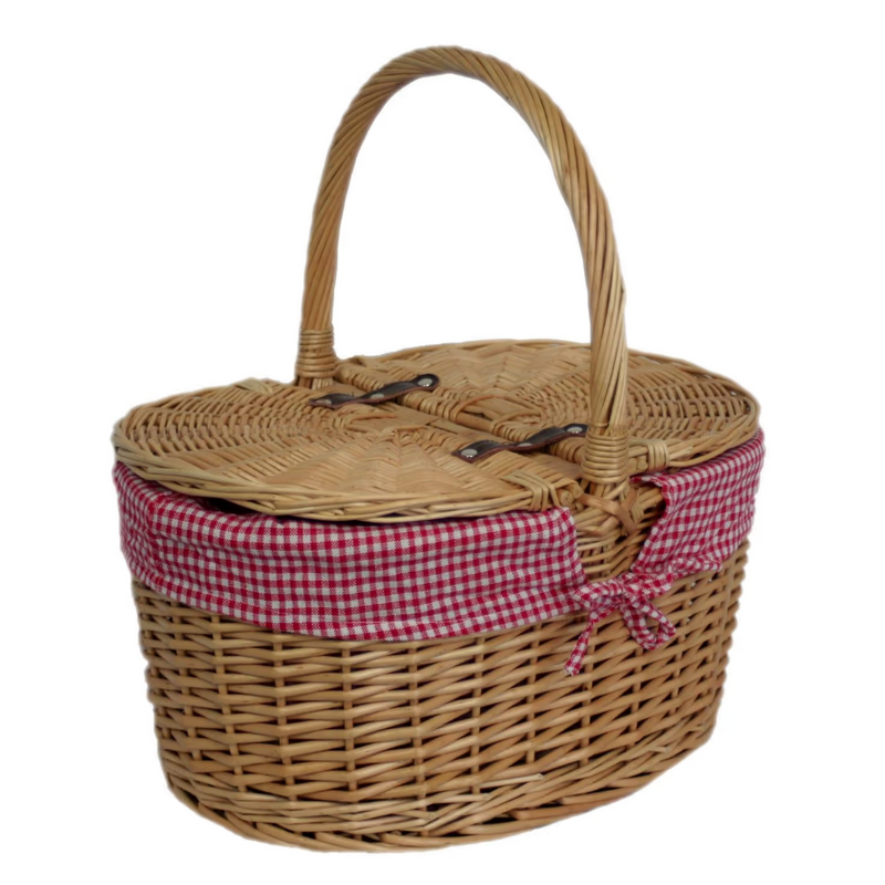 Oval Lidded Hamper With Red & White Checked Lining | London Grocery