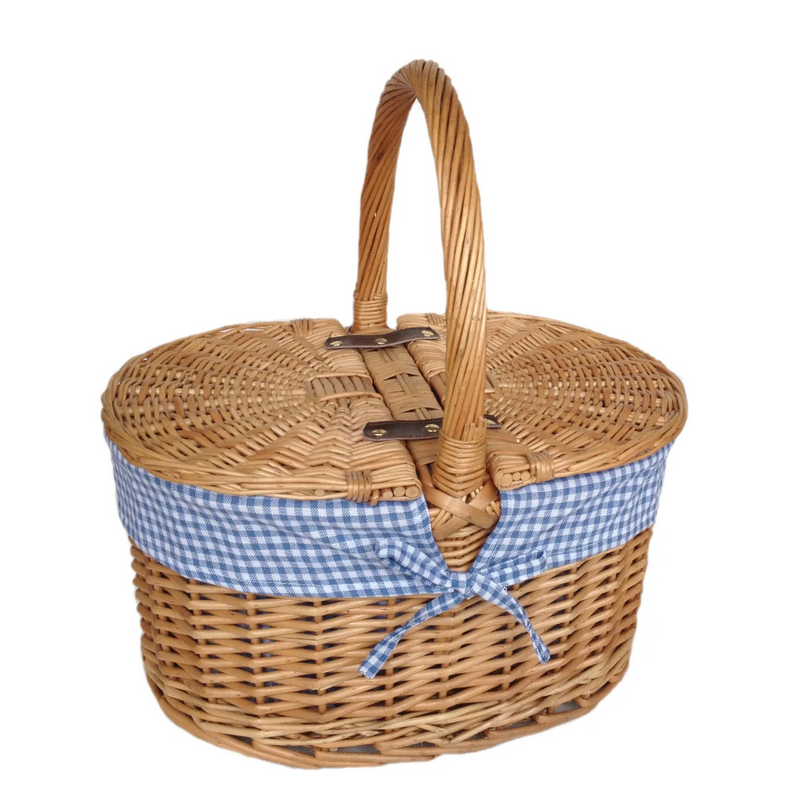 Oval Lidded Hamper With Blue & White Checked Lining | London Grocery