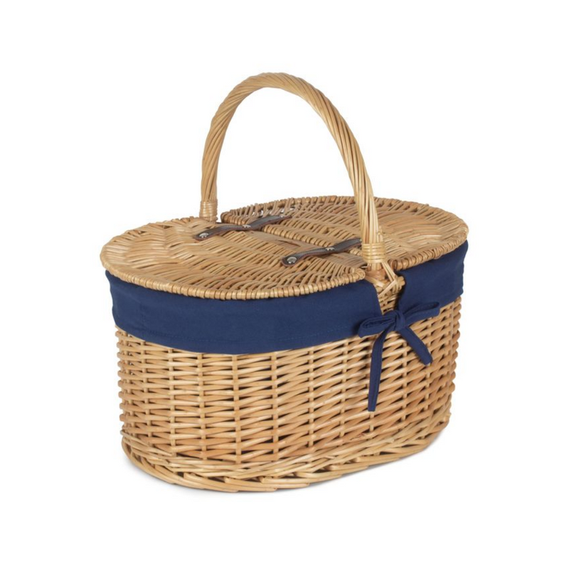 Oval Lidded Hamper With Navy Blue Lining | London Grocery