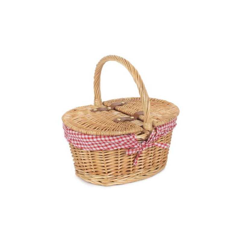 Child's Lined Oval Lidded Hamper With Red & White Checked Lining | London Grocery