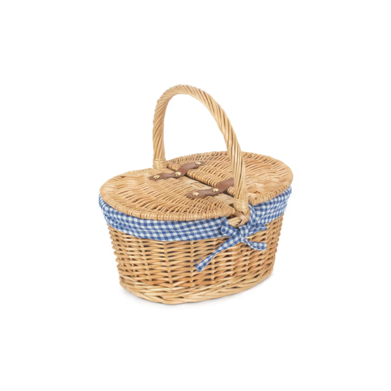 Child's Oval Lined Lidded Hamper With Blue & White Checked Lining | London Grocery