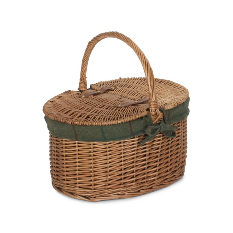 Light Steamed Oval Lidded Hamper With Green Tweed Lining | London Grocery
