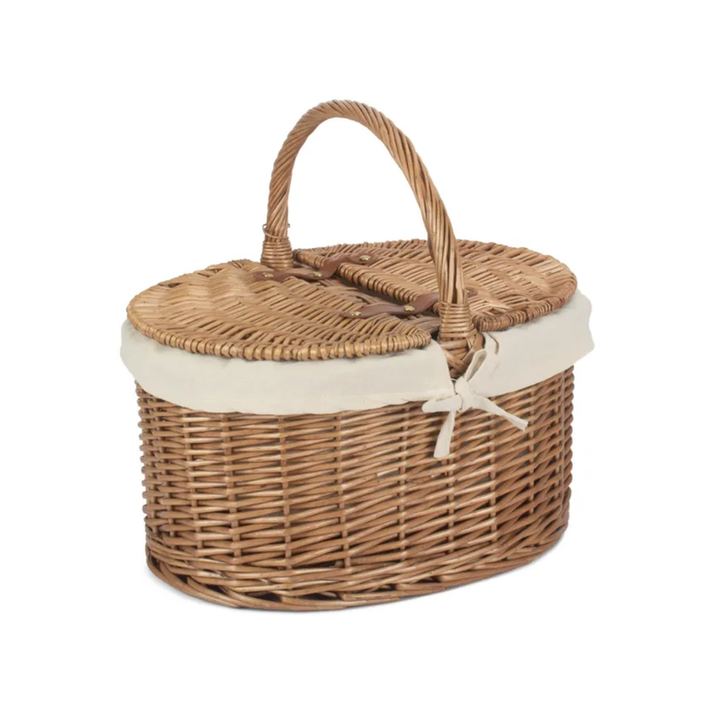 Light Steamed Oval Lidded Hamper With White Lining | London Grocery