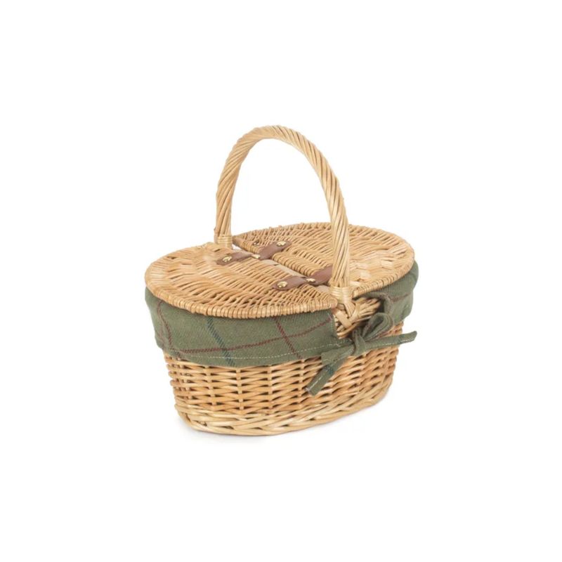 Child's Oval Lined Lidded Hamper With Green Tweed Lining | London Grocery
