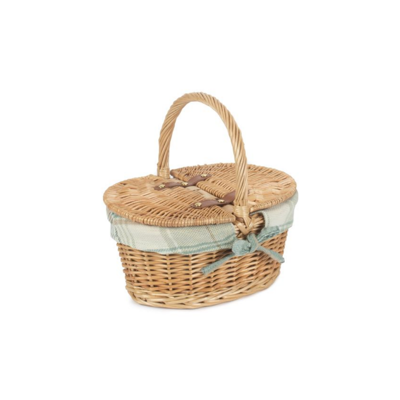 Child's Oval Lined Lidded Hamper With Cream Tartan Lining | London Grocery
