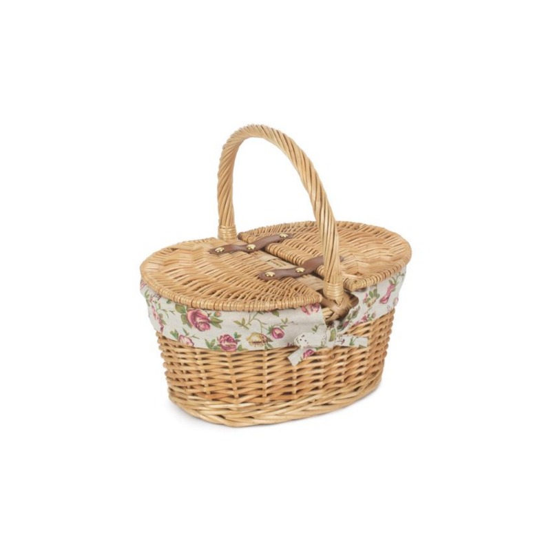 Child's Oval Lined Lidded Hamper With Garden Rose Lining | London Grocery