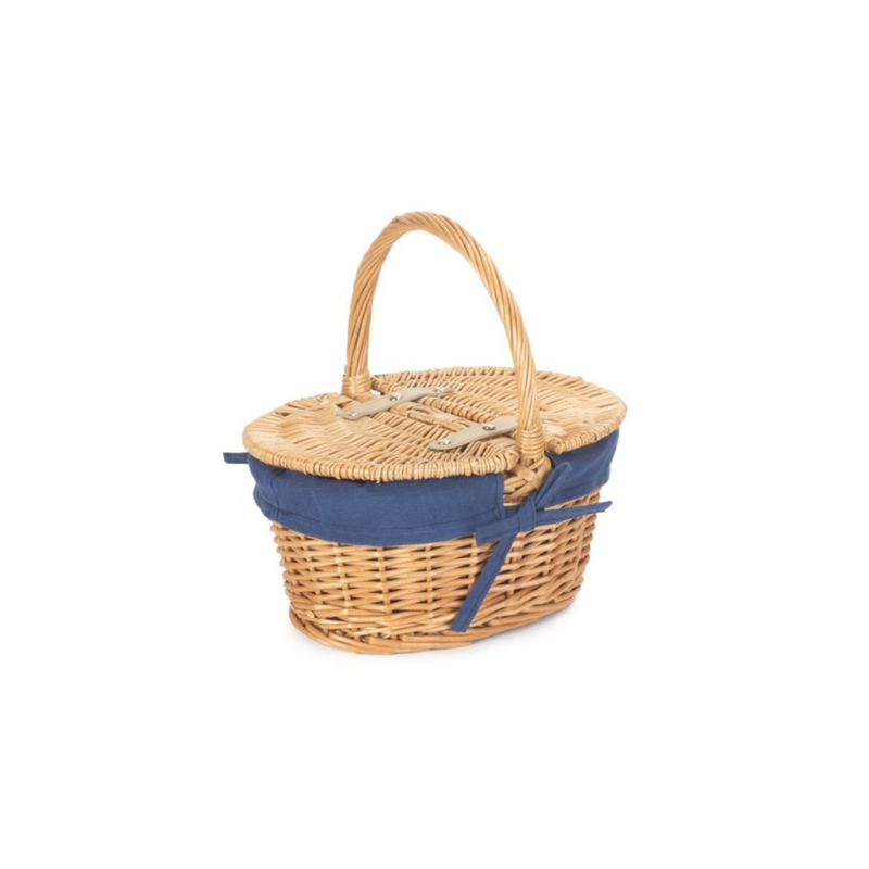 Child's Oval Lined Lidded Hamper With Navy Blue Lining | London Grocery