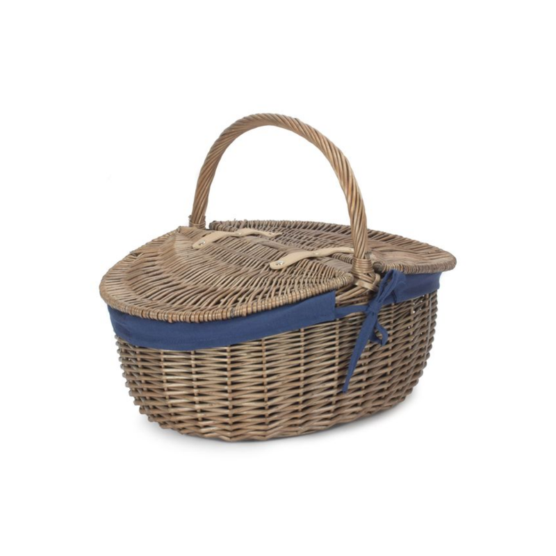 Antique Wash Finish Oval Picnic With Navy Blue Lining | London Grocery
