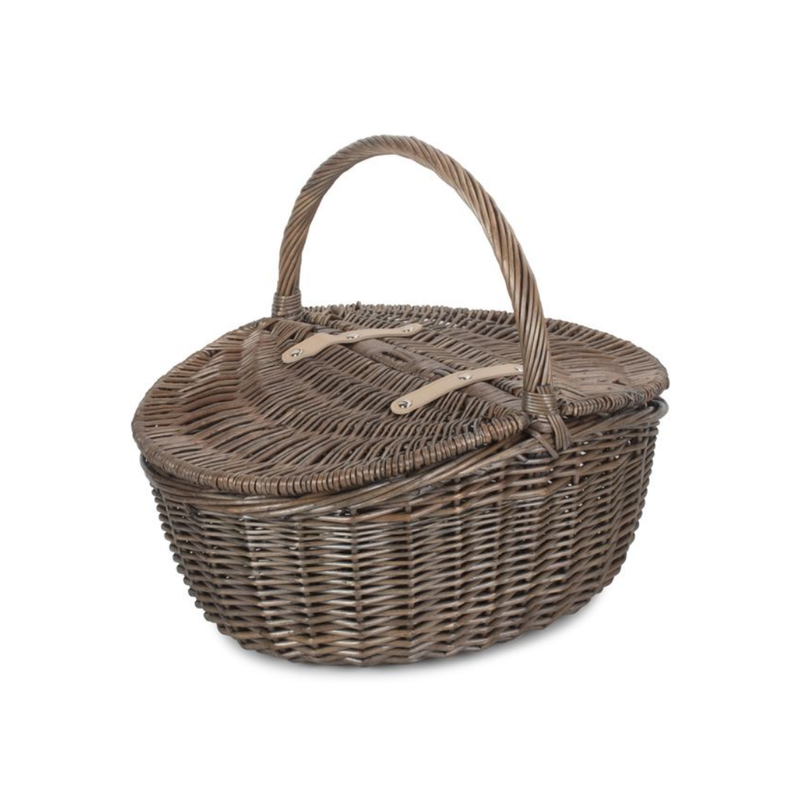 Antique Wash Finish Oval Picnic Basket | London Grocery