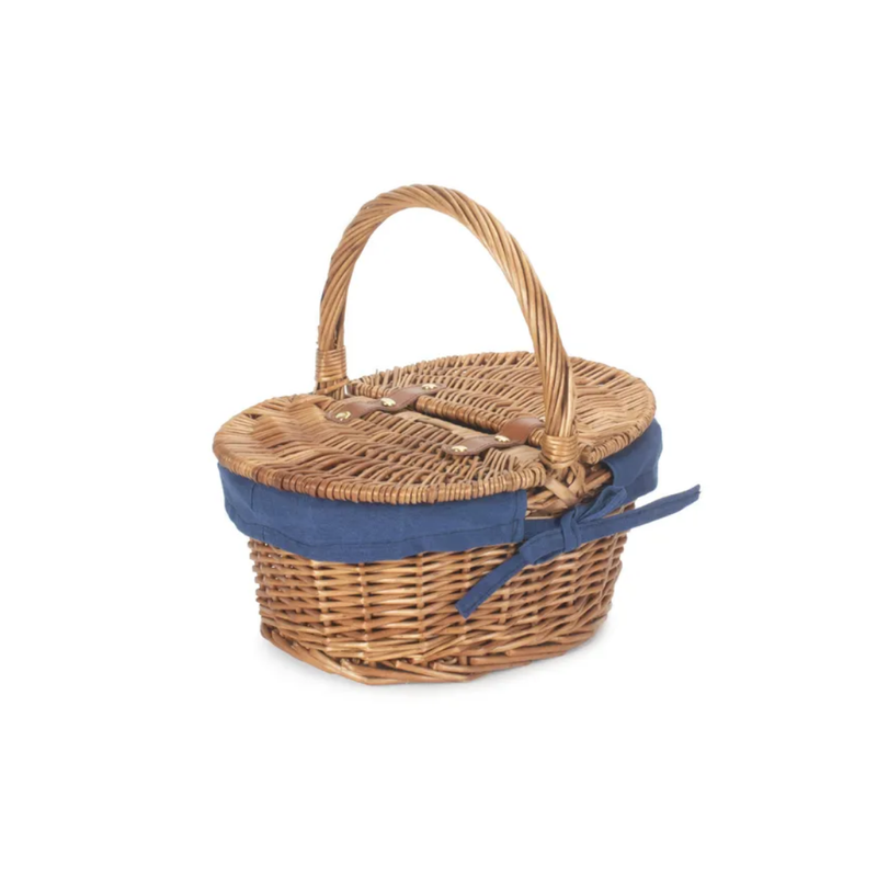 Childs Light Steamed Finish Oval Picnic Basket With Navy Blue Lining | London Grocery