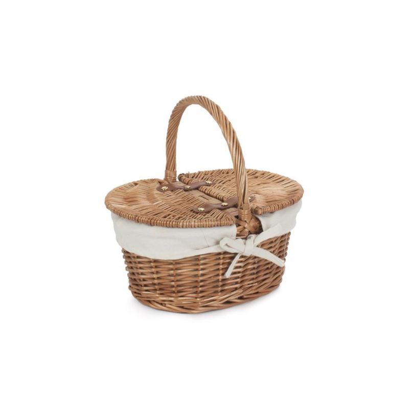 Childs Light Steamed Finish Oval Picnic Basket With White Lining | London Grocery