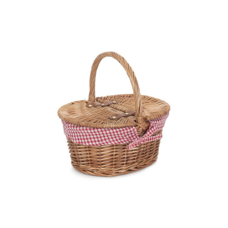 Childs Light Steamed Finish Oval Picnic Basket With Red & White Checked Lining | London Grocery