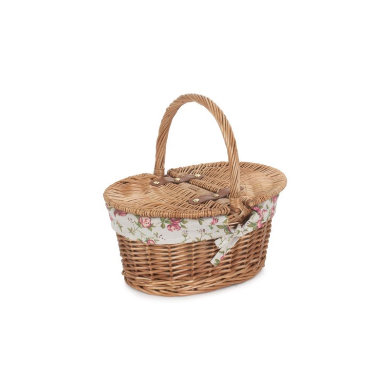 Childs Light Steamed Finish Oval Picnic Basket With Garden Rose Lining | London Grocery