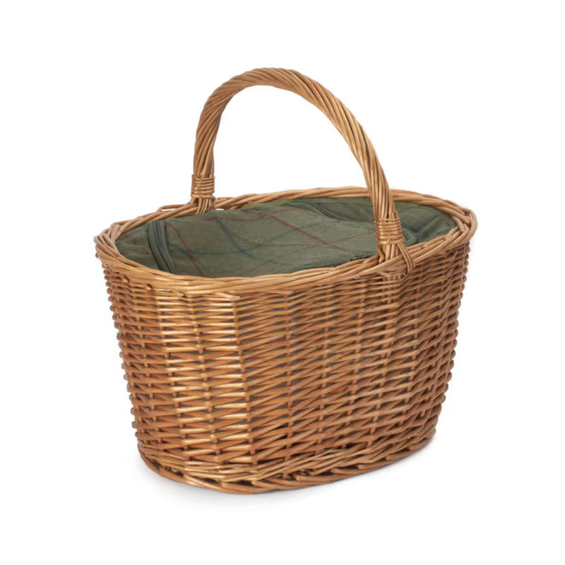 Oval Shopping Basket With Green Tweed Cooler Bag | London Grocery
