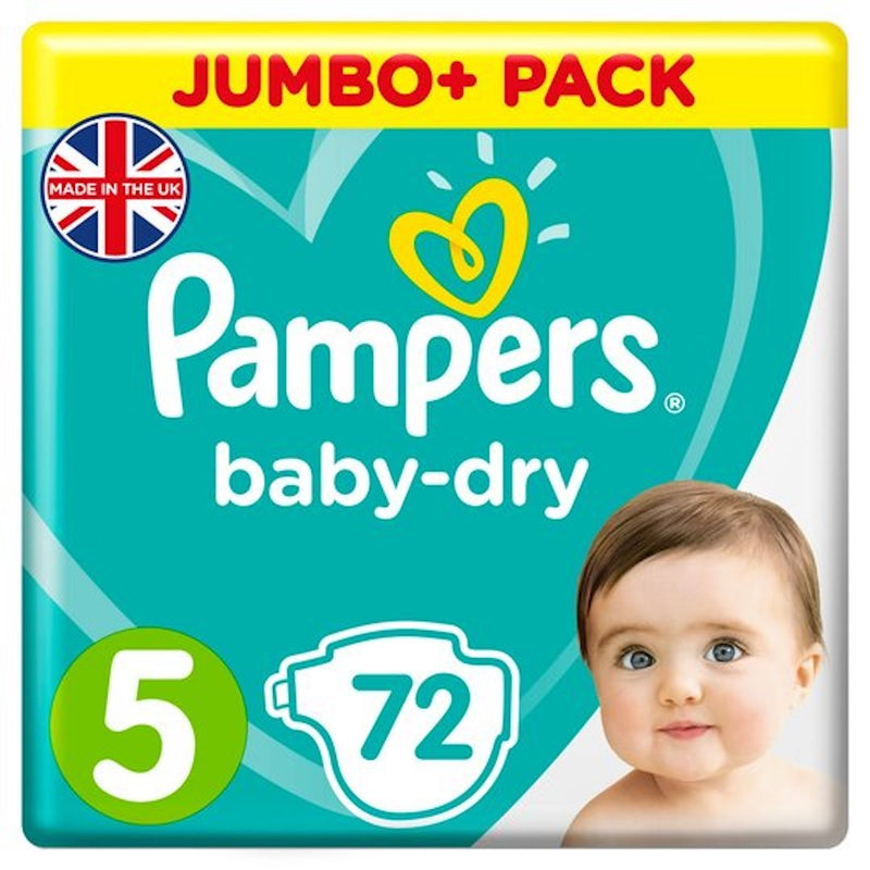 Pampers Baby Dry Size 5 Jumbo+ Pack 72 Nappies-London Grocery