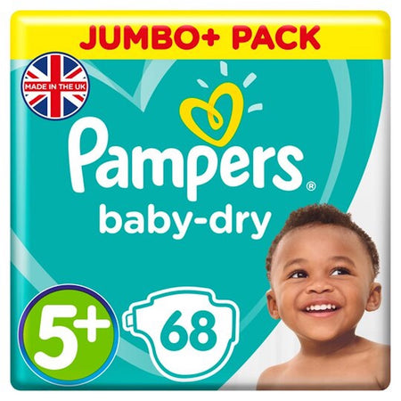 Pampers Baby Dry Size 5+ Jumbo+ Pack 68 Nappies-London Grocery