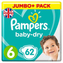 Pampers Baby Dry Size 6 Jumbo+ Pack 62 Nappies-London Grocery