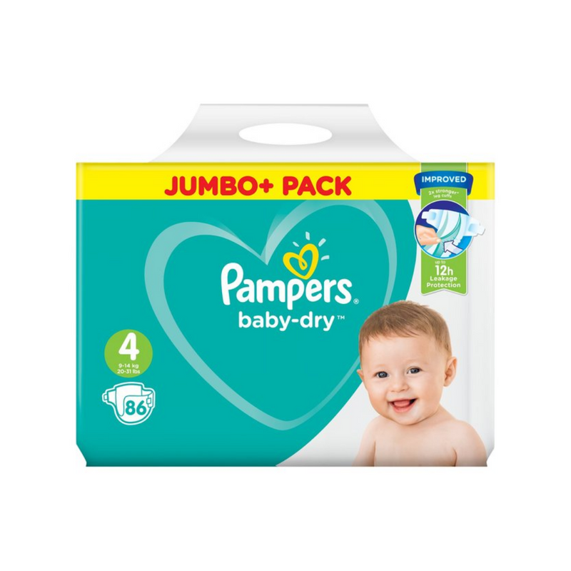 Pampers Baby Dry Size 4 Jumbo+ Pack 86 Nappies-London Grocery