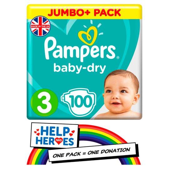 Pampers Baby Dry Size 3 Jumbo+ Pack 100 Nappies-London Grocery