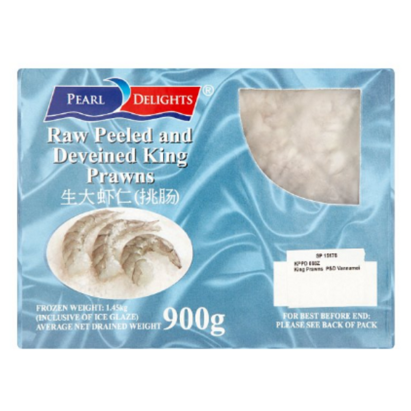 Pearl Delights 26/30 Raw, Peeled and Deveined King Prawns 900g net x 1 Pack | London Grocery