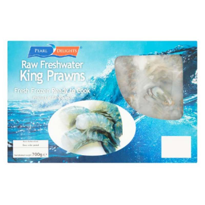 Pearl Delights 6/8 Raw Headless Shell On Freshwater King Prawns 700g x 6 Packs | London Grocery