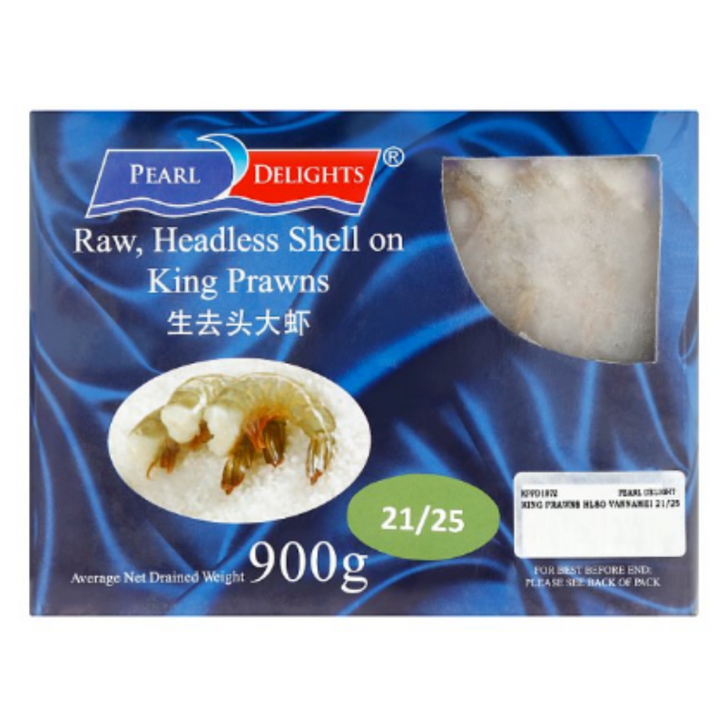Pearl Delights 21/25 Raw Headless Shell On King Prawns 900g x 1 Pack | London Grocery