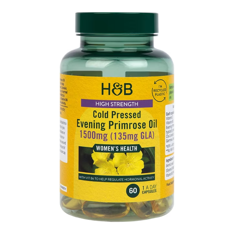 Holland & Barrett High Strength Cold Pressed Evening Primrose Oil 1500mg 60 Capsules | London Grocery