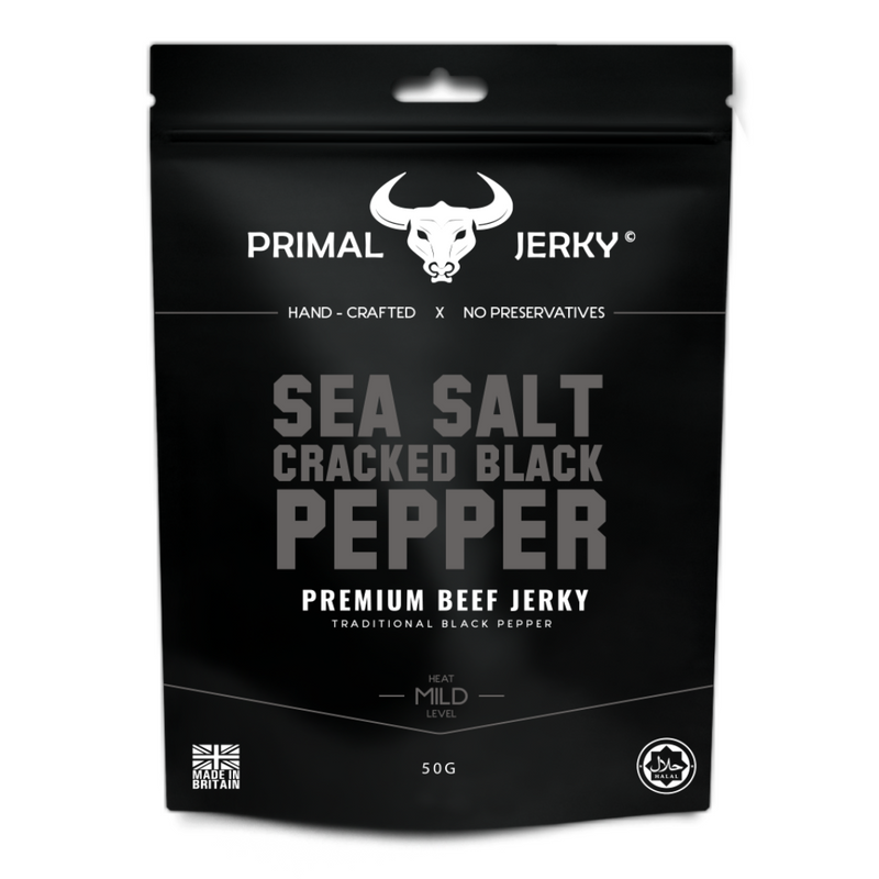 Primal Jerky Sea Salt and Cracked Black Pepper Premium Beef Jerky 50gr-London Grocery