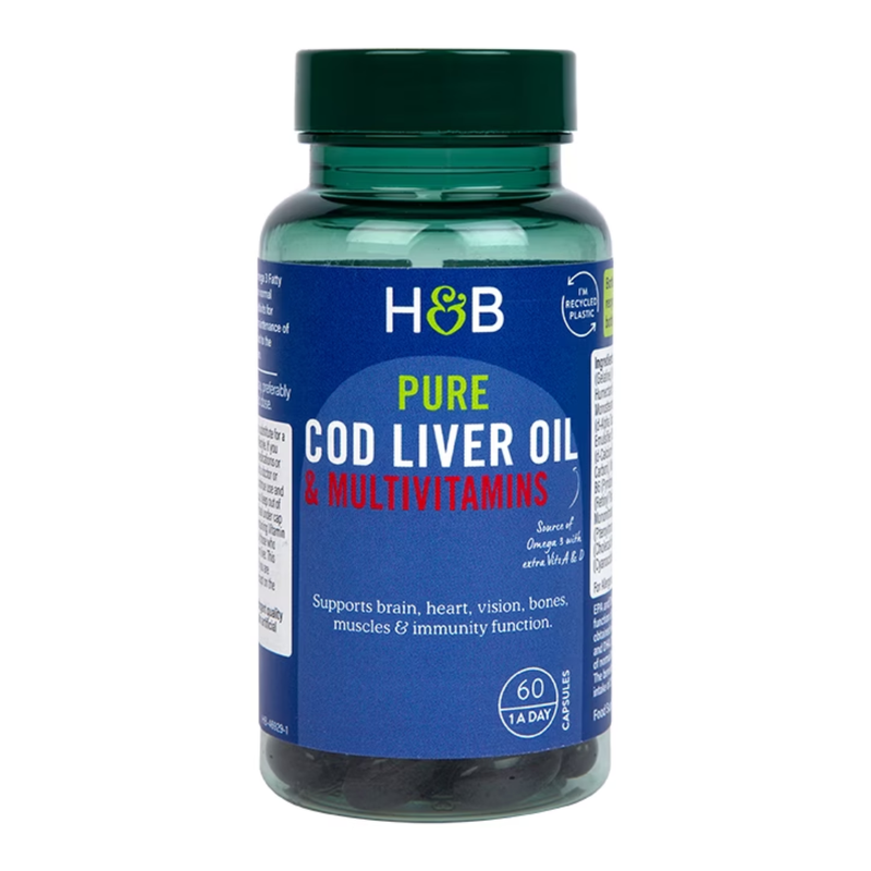 Holland & Barrett Pure Cod Liver Oil & Multivitamins 500mg 60 Capsules | London Grocery