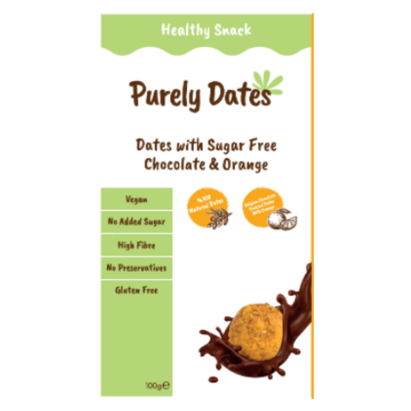 Purely Dates Dates With Sugar Free Chocolate & Orange 100gr-London Grocery