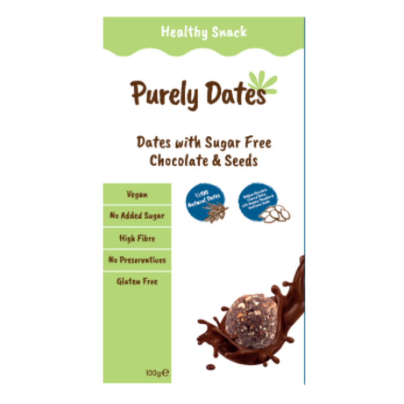 Purely Dates Dates With Sugar Free Chocolate & Seeds 100gr-London Grocery