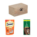 Dreamies Purrfect Cat Treats Box | 3 Ingredients | Wooden Cat Food Tray | 2x Happy Shopper 6 Cat Sticks 30g | Dreamies Cat Treat Biscuits with Chicken 60g x 48 | London Grocery