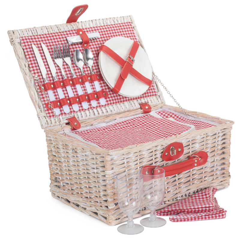 Red & White Gingham 2 Person Fitted Hamper | London Grocery