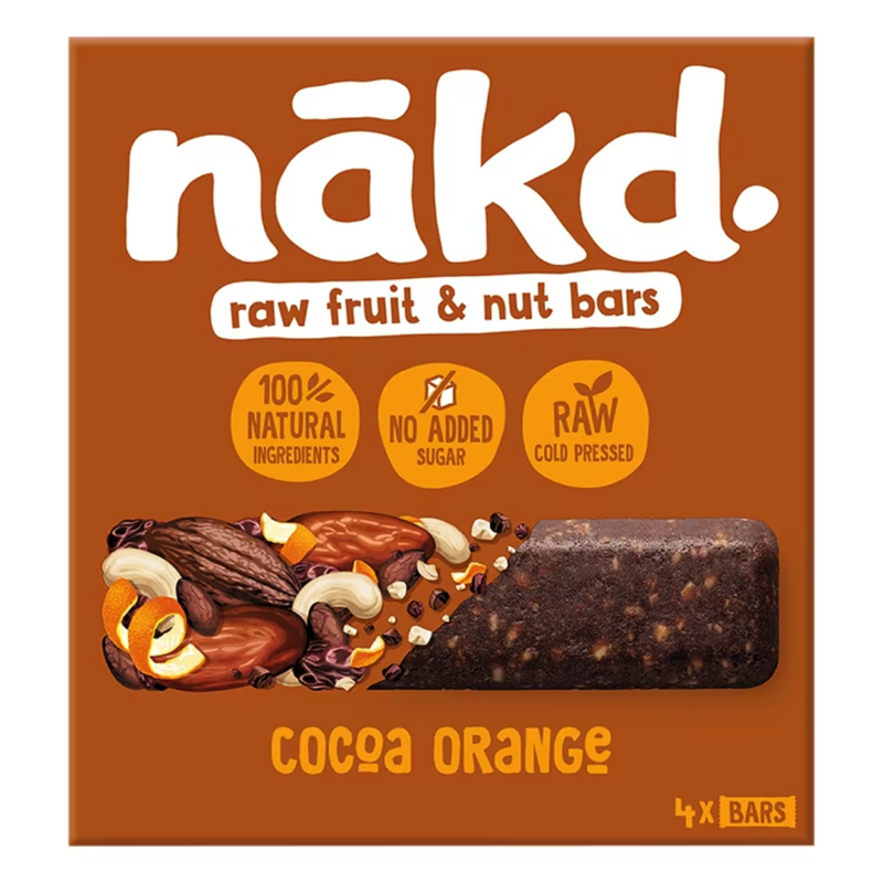 Nakd Raw Fruit & Nut Bars Cocoa Orange 4 x 35g | London Grocery