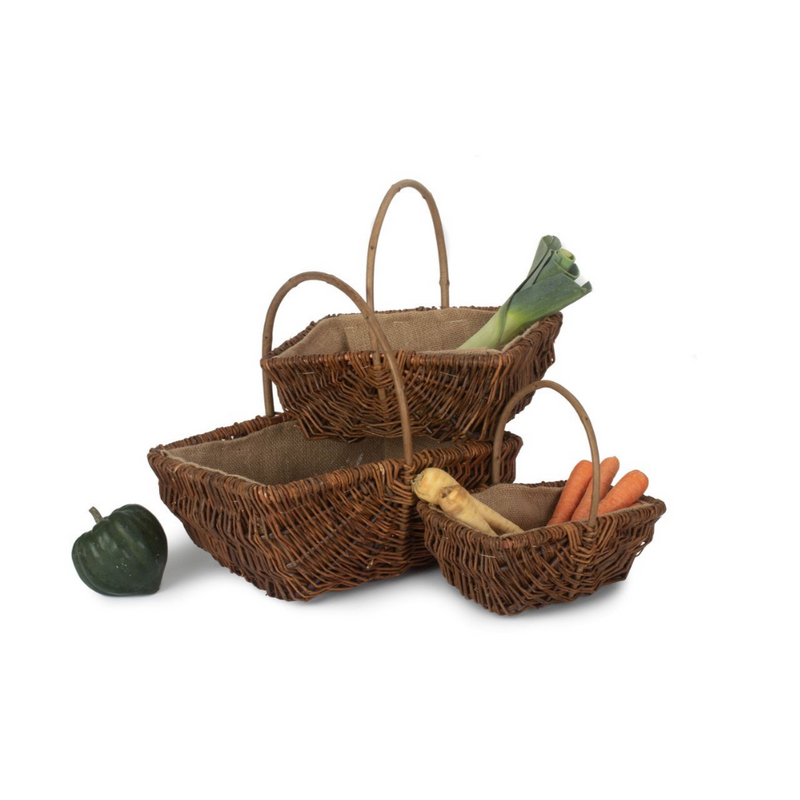 Rectangular Unpeeled Willow Garden Trug With Hessian Lining Set 3 | London Grocery