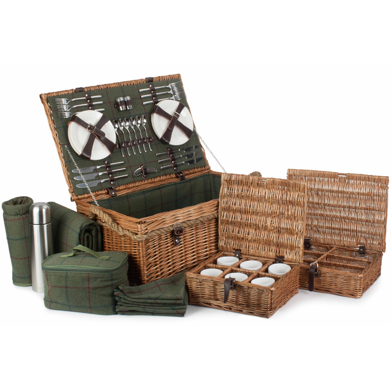 Rope Handled Green Tweed 6 Person Hamper | London Grocery