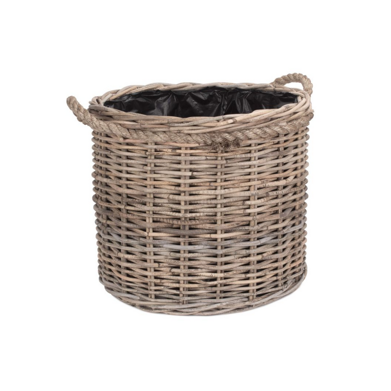 Medium Rope Handled Rattan Round Planter With Plastic Lining | London Grocery