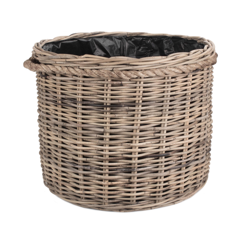 Large Rope Handled Rattan Round Planter With Plastic Lining | London Grocery