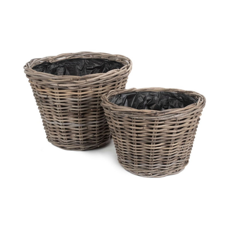 Tapered Rattan Round Planter With Plastic Lining Set 2 | London Grocery