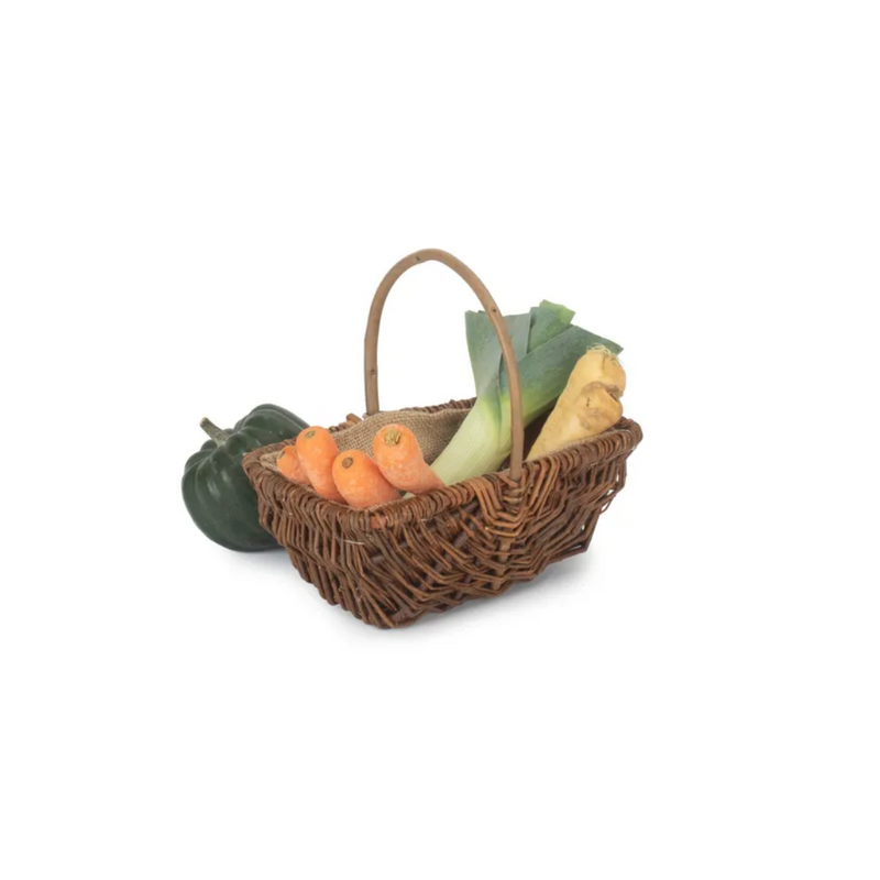 Small Rectangular Unpeeled Willow Garden Trug With Hessian Lining | London Grocery