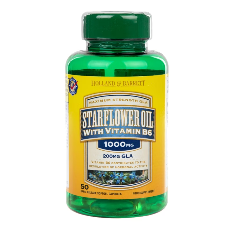 Holland & Barrett Starflower Oil 50 Capsules 1000mg with Vitamin B6 | London Grocery