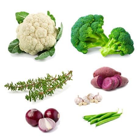 The Sunday Veggie Roast Box | 7 Ingredients | Sweet Potatoes | Cauliflowers | Broccoli | Garlic | Thyme | Green Beans | Red Onions | London Grocery