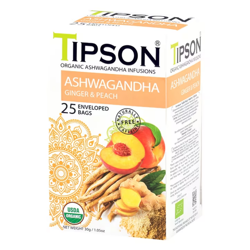 Tipson Organic Ashwagandha Ginger and Peach 25 Tea Bags | London Grocery