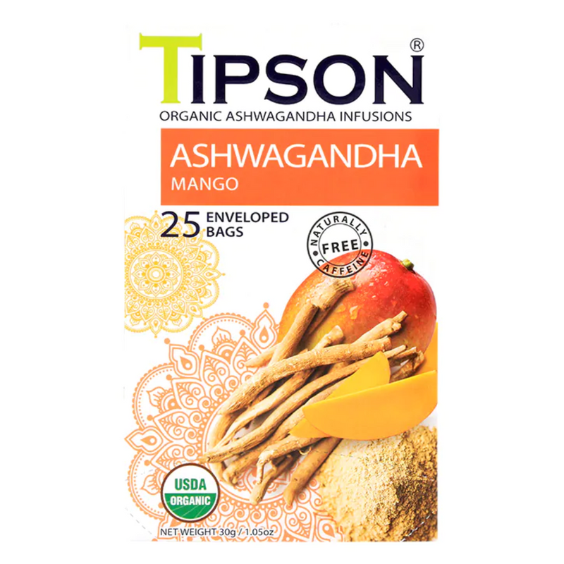 Tipson Organic Infusion Ashwagandha Mango 25 Enveloped Tea Bags | London Grocery
