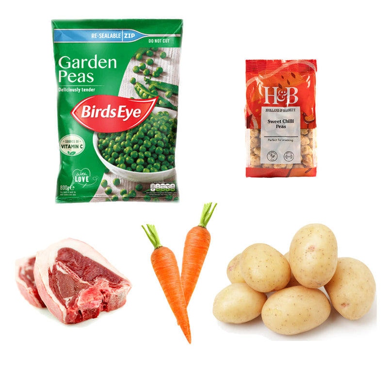 Traditional Sunday Roast Box | 5 Ingredients | Lamb Loin Chops | Baby Potatoes | Carrots | Sweet Chili Pea | Garden Pea | London Grocery